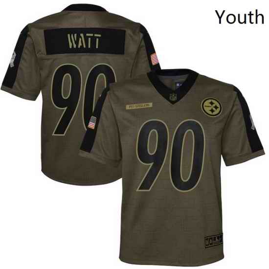 Youth Pittsburgh Steelers T.J. Watt Nike Olive 2021 Salute To Service Game Jersey