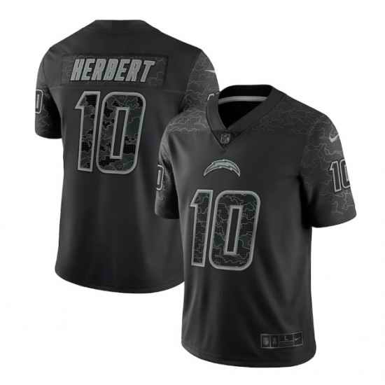 Men Los Angeles Chargers #10 Justin Herbert Black Reflective Limited Stitched Football Jersey