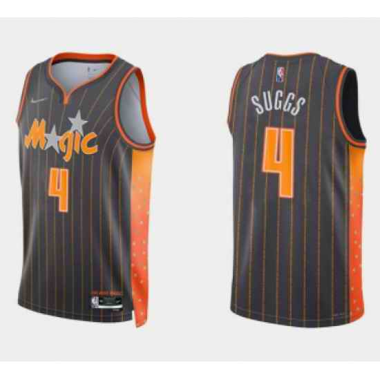 Men Orlando Magic #4 Jalen Suggs 2021 22 City Edition Black 75th Anniversary Stitched Swingman Jersey