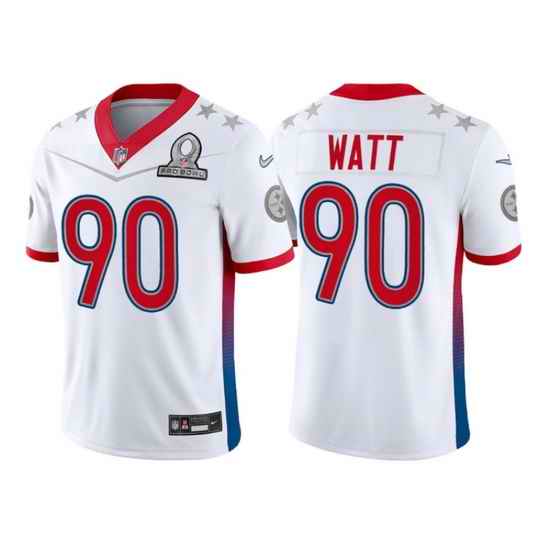 Men 2022 NFL Pro Bowl Pittsburgh Steelers #90 T J Watt AFC White Jersey