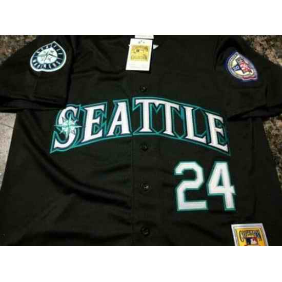 Men Seattle Mariners ken griffey Jr #24 Black MLB jersey Throwback