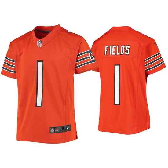 Youth Chicago Bears #1 Justin Fields Orange Jersey