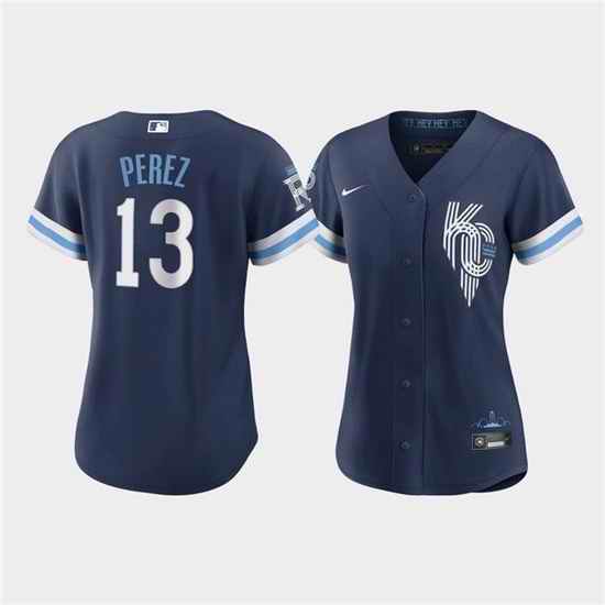 Women Kansas City Royals #13 Salvador Perez 2022 Navy City Connect Cool Base Stitched Jersey