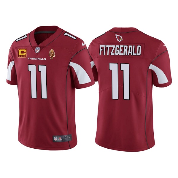 Men's Arizona Cardinals #11 Larry Fitzgerald Red With C Patch & Walter Payton Patch Limited Stitched Jersey