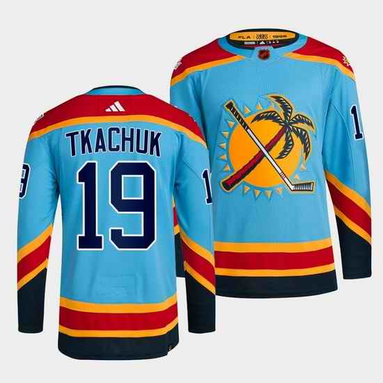 Men Florida Panthers #19 Matthew Tkachuk Blue 2022 Reverse Retro Stitched Jersey