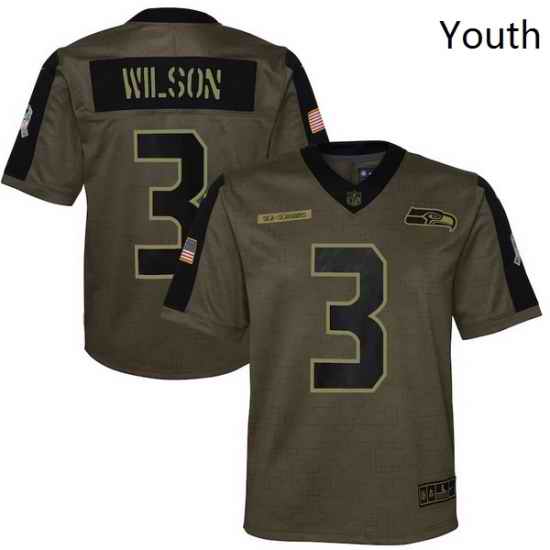 Youth Seattle Seahawks Russell Wilson Nike Olive 2021 Salute To Service Game Jersey