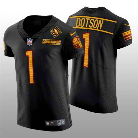 Men Washington Commanders #1 Jahan Dotson 90th Anniversary Black Elite Stitched Jersey