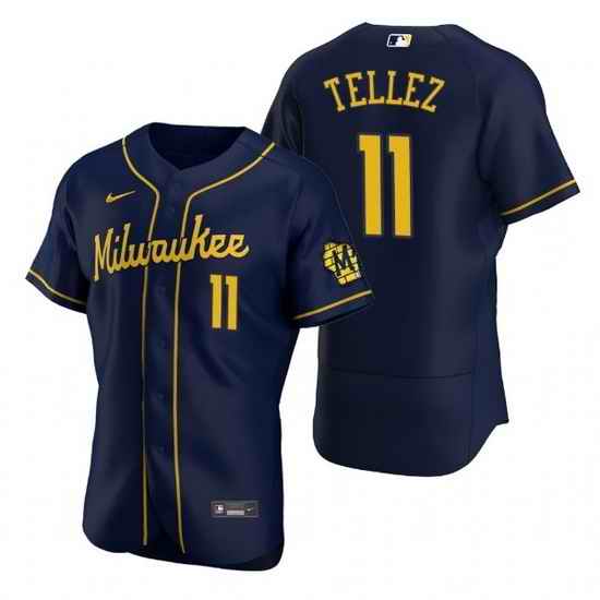 Men Milwaukee Brewers #11 Rowdy Tellez Navy Flex Base Stitched MLB Jerse