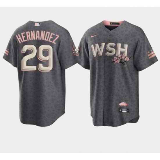 Men Washington Nationals #29 Yadiel Hernandez 2022 Grey City Connect Cherry Blossom Cool Base Stitched jersey