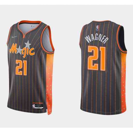 Men Orlando Magic #21 Moritz Wagner 2021 22 City Edition Black 75th Anniversary Stitched Swingman Jersey