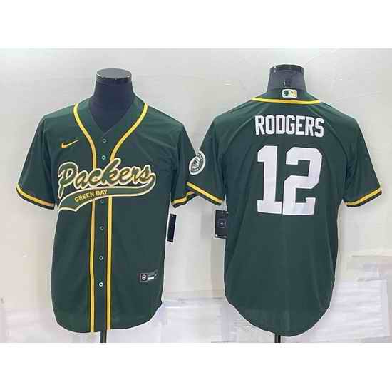 Men Green Bay Packers #12 Aaron Rodgers Green Cool Base Stitched Baseball Jersey