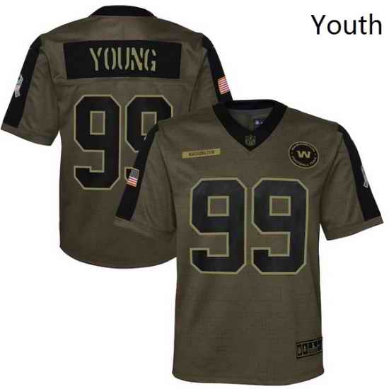 Youth Washington Football Team Chase Young Nike Olive 2021 Salute To Service Game Jersey