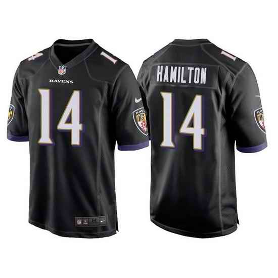 Men Baltimore Ravens #14 Kyle Hamilton Black Stitched Game jersey