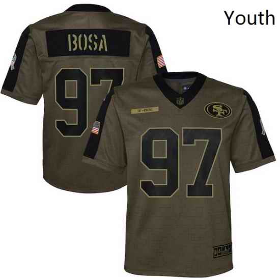 Youth San Francisco 49ers Nick Bosa Nike Olive 2021 Salute To Service Game Jersey