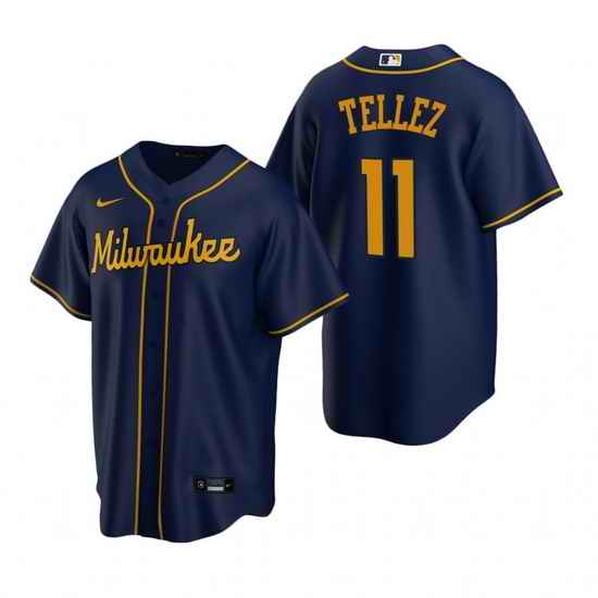 Men Milwaukee Brewers #11 Rowdy Tellez Navy Cool Base Stitched Jerse