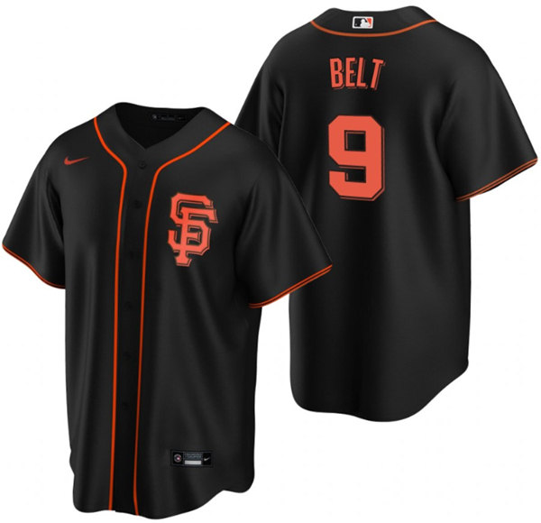 Men's San Francisco Giants #9 Brandon Belt Black Cool Base Stitched Jersey