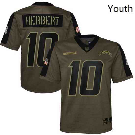 Youth Los Angeles Chargers Justin Herbert Nike Olive 2021 Salute To Service Game Jersey