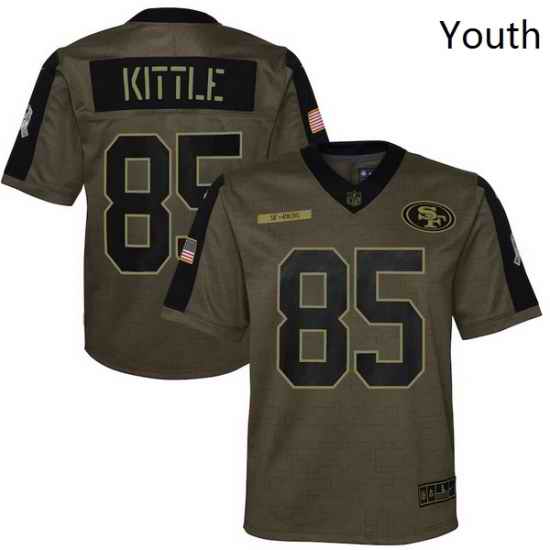 Youth San Francisco 49ers George Kittle Nike Olive 2021 Salute To Service Game Jersey