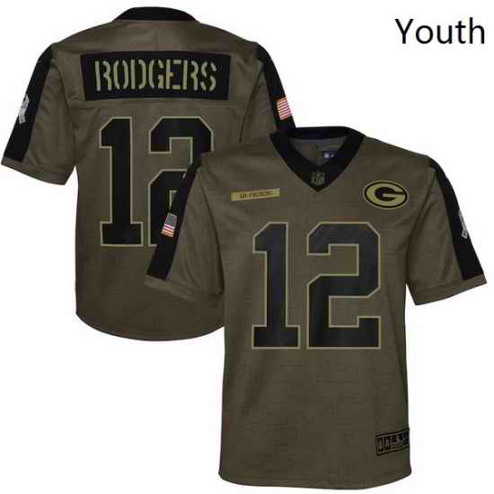 Youth Green Bay Packers Aaron Rodgers Nike Olive 2021 Salute To Service Game Jersey