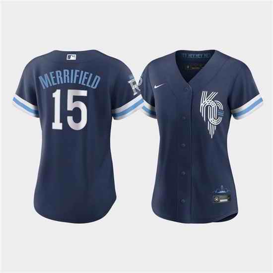 Women Kansas City Royals #15 Whit Merrifield 2022 Navy City Connect Cool Base Stitched Jersey