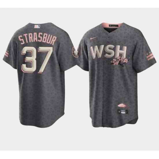 Men Washington Nationals #37 Stephen Strasburg 2022 Grey City Connect Cherry Blossom Cool Base Stitched jersey