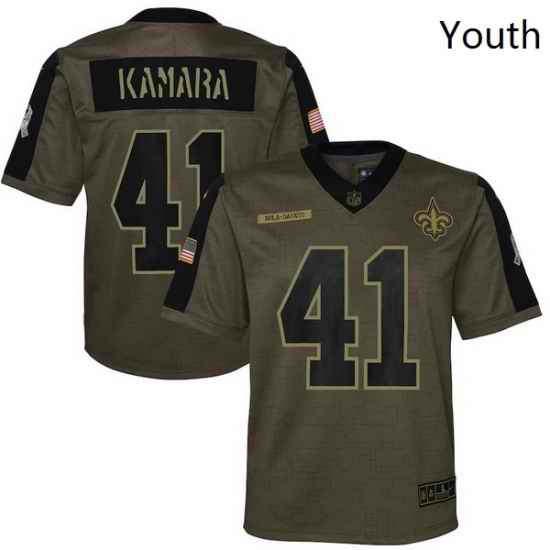 Youth New Orleans Saints Alvin Kamara Nike Olive 2021 Salute To Service Game Jersey