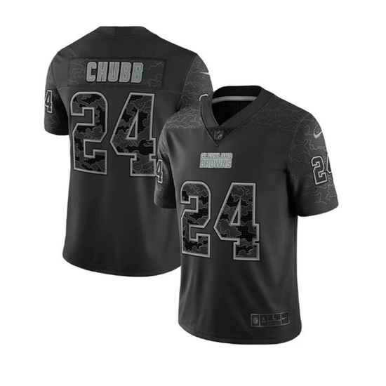 Men Cleveland Browns #24 Nick Chubb Black Reflective Stitched Jersey