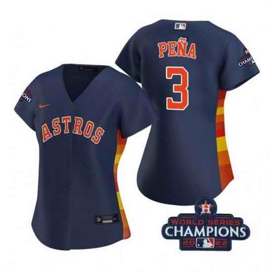 Women Houston Astros #3 Jeremy Pena Navy 2022 World Series Champions Stitched Baseball Jersey