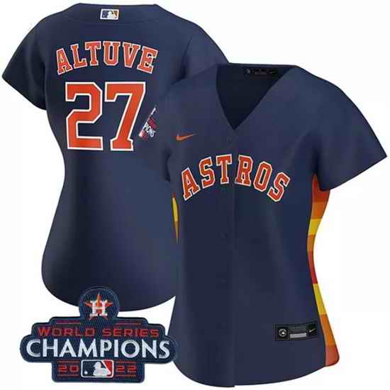 Women Houston Astros #27 Jose Altuve Navy 2022 World Series Champions Cool Base Stitched Baseball Jersey