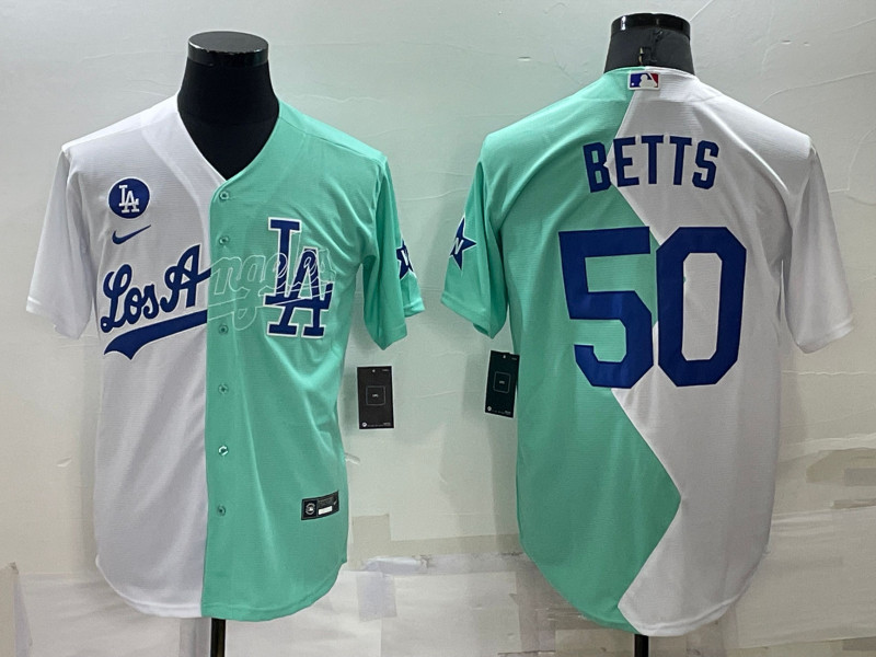 Dodgers #50 Mookie Betts White Green Nike Split 2022 MLB All Star Jersey