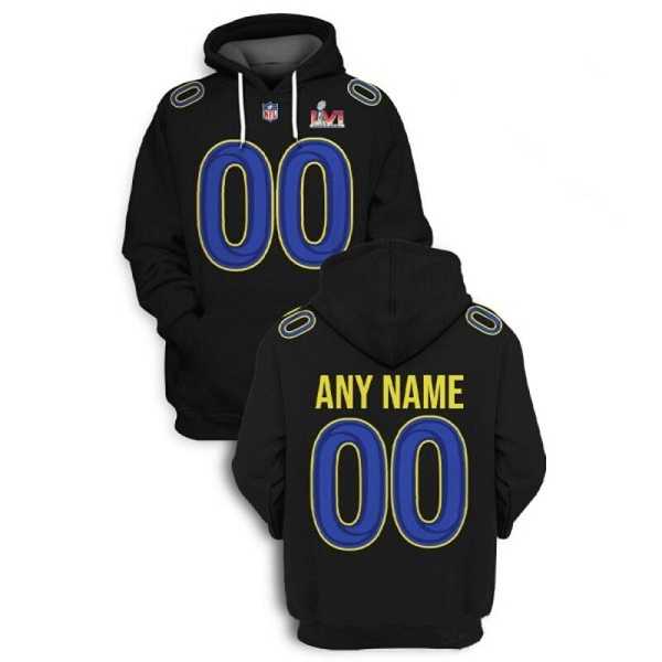 Mens Los Angeles Rams Custom 2022 Black Super Bowl LVI Pullover Hoodie