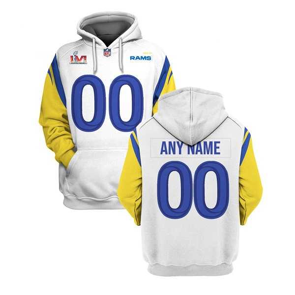 Mens Los Angeles Rams Custom 2022 White Super Bowl LVI Pullover Hoodie