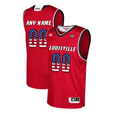 Mens Louisville Cardinals Customized Red USA Flag College Basketball Jersey