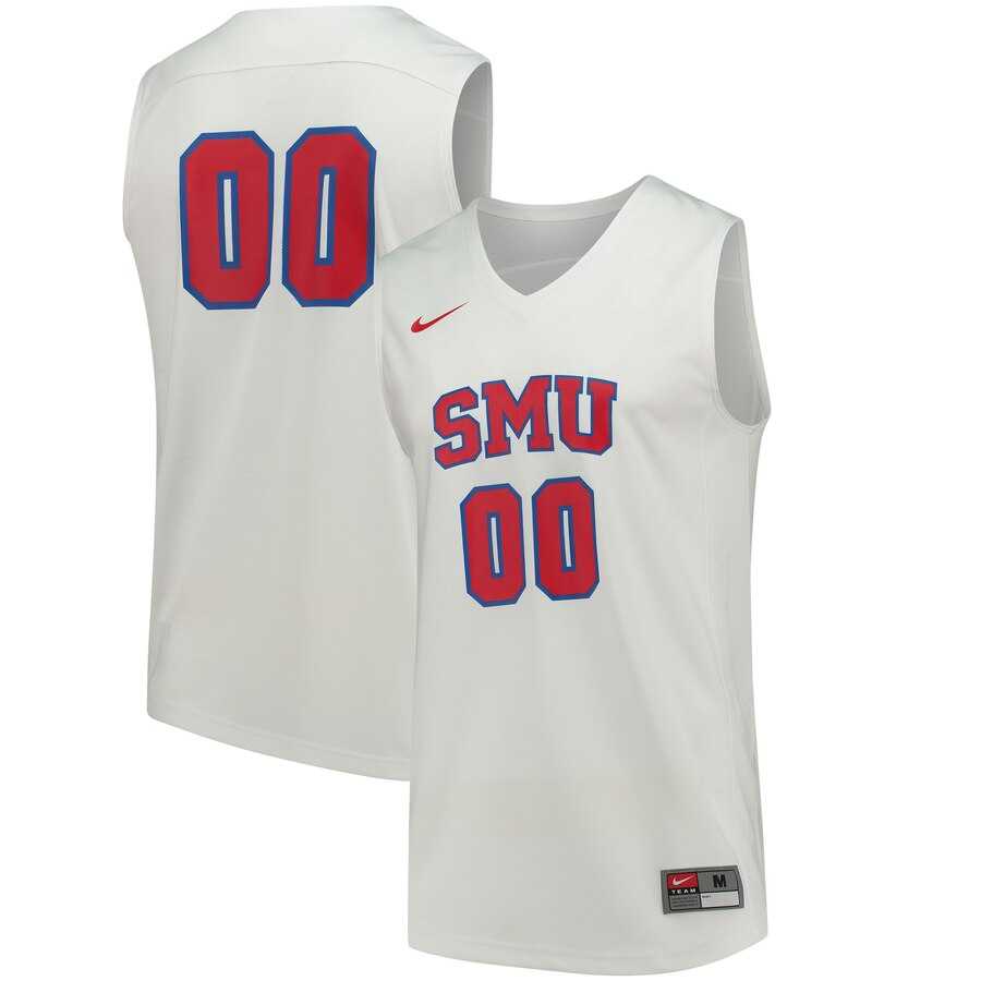 Mens Nike Custom SMU Mustangs White Performance Basketball Jersey