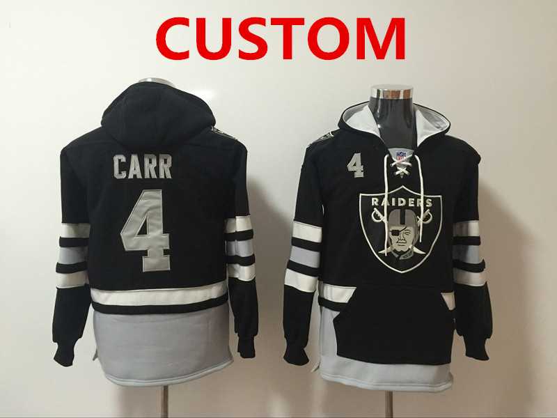 Mens Oakland Raiders Custom NEW Black Pocket Stitched NFL Pullover Hoodie