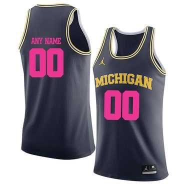 Mens University Of Michigan Navy 2018 Breast Cancer Awareness Customized College Basketball Jersey