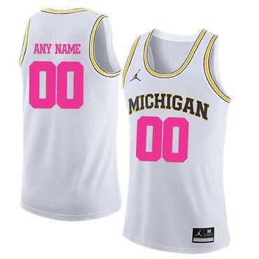 Mens University Of Michigan White 2018 Breast Cancer Awareness Customized College Basketball Jersey