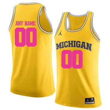 Mens University Of Michigan Yellow 2018 Breast Cancer Awareness Customized College Basketball Jersey