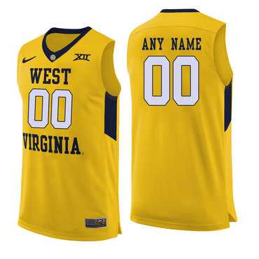 Mens West Virginia Mountaineers Yellow Customized College Basketball Jersey