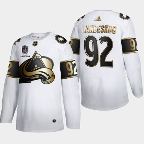 Colorado Colorado Avalanche #92 Gabriel Landeskog Men’s 2022 Stanley Cup Champions Adidas White Golden Edition Limited Stitched NHL Jersey Men’s