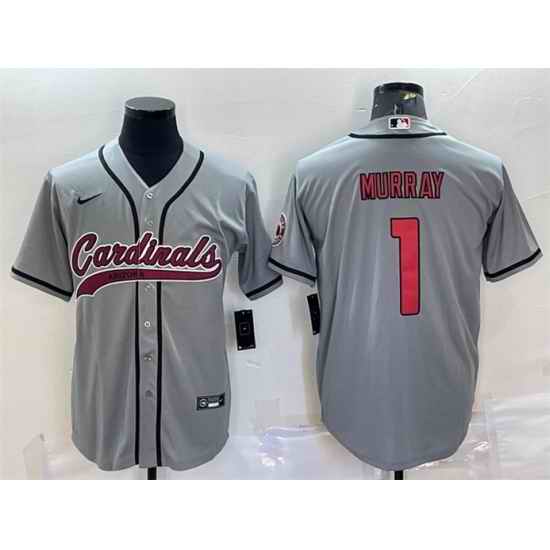 Men Arizona Cardinals #1 Kyler Murray Grey With Patch Cool Base Stitched Baseball Jersey