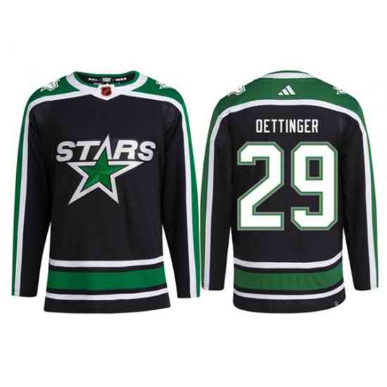 Men Dallas Stars 29 Jake Oettinger Black 2022 #23 Reverse Retro Stitched Jersey