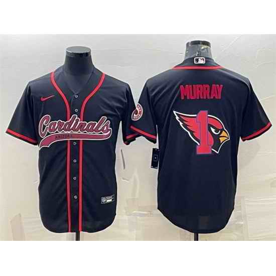 Men Arizona Cardinals #1 Kyler Murray Black Team Big Logo With Patch Cool Base Stitched Baseball Jersey