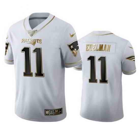 Men New England Patriots #11 Julian Edelman White 100th Season Golden Edition Stitched Jersey