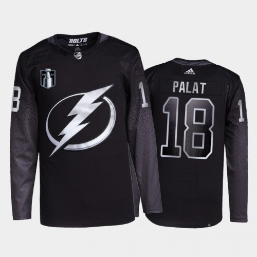 Adidas Tampa Bay Lightning #18 Ondrej Palat Men’s 2022 Stanley Cup Final Patch Alternate Authentic NHL Jersey – Black Men’s