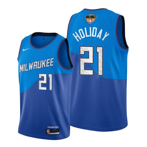 Nike Milwaukee Bucks #21 Jrue Holiday Youth 2021 NBA Finals Bound City Edition Jersey Blue Youth