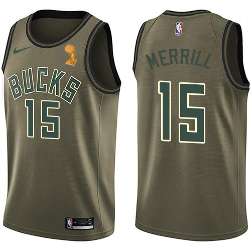 Nike Milwaukee Bucks #15 Sam Merrill Youth 2021 NBA Finals Champions Swingman Salute to Service Jersey Green Youth