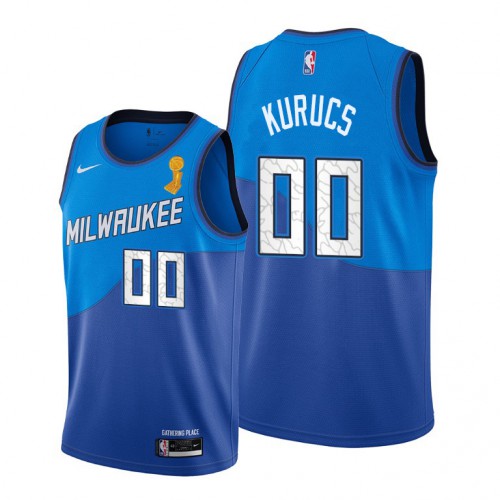 Nike Milwaukee Bucks #00 Rodions Kurucs Youth 2021 NBA Finals Champions City Edition Jersey Blue Youth