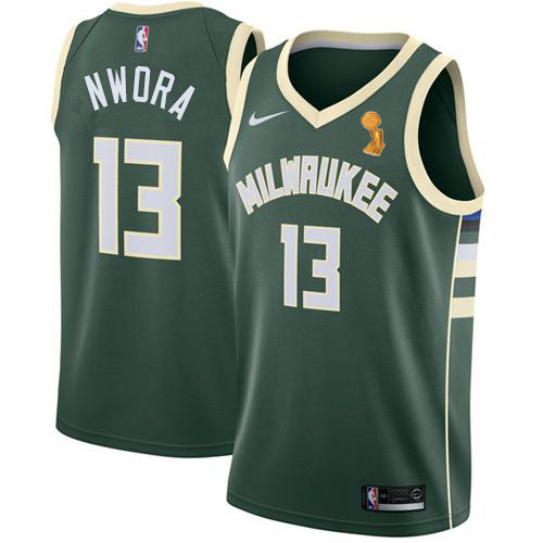 Nike Milwaukee Bucks #13 Jordan Nwora Youth 2021 NBA Finals Champions Swingman Icon Edition Jersey Green Youth