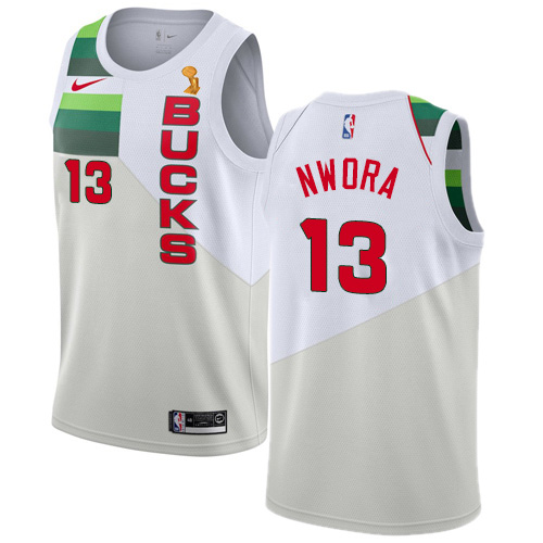 Nike Milwaukee Bucks #13 Jordan Nwora Youth 2021 NBA Finals Champions Swingman Earned Edition Jersey White Youth